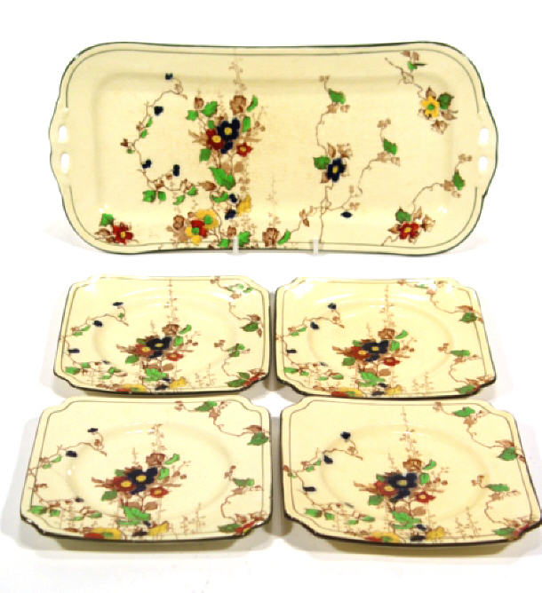 Appraisal: Royal Doulton 'Kew' pattern five piece sandwich set with hand