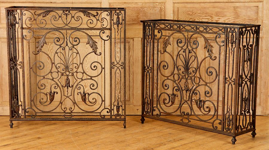 Appraisal: SET FRENCH WROUGHT IRON CONSOLE TABLES C A set of