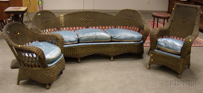 Appraisal: Three-piece Lloyd Loom Type Art Deco Painted Woven Fiber Seating