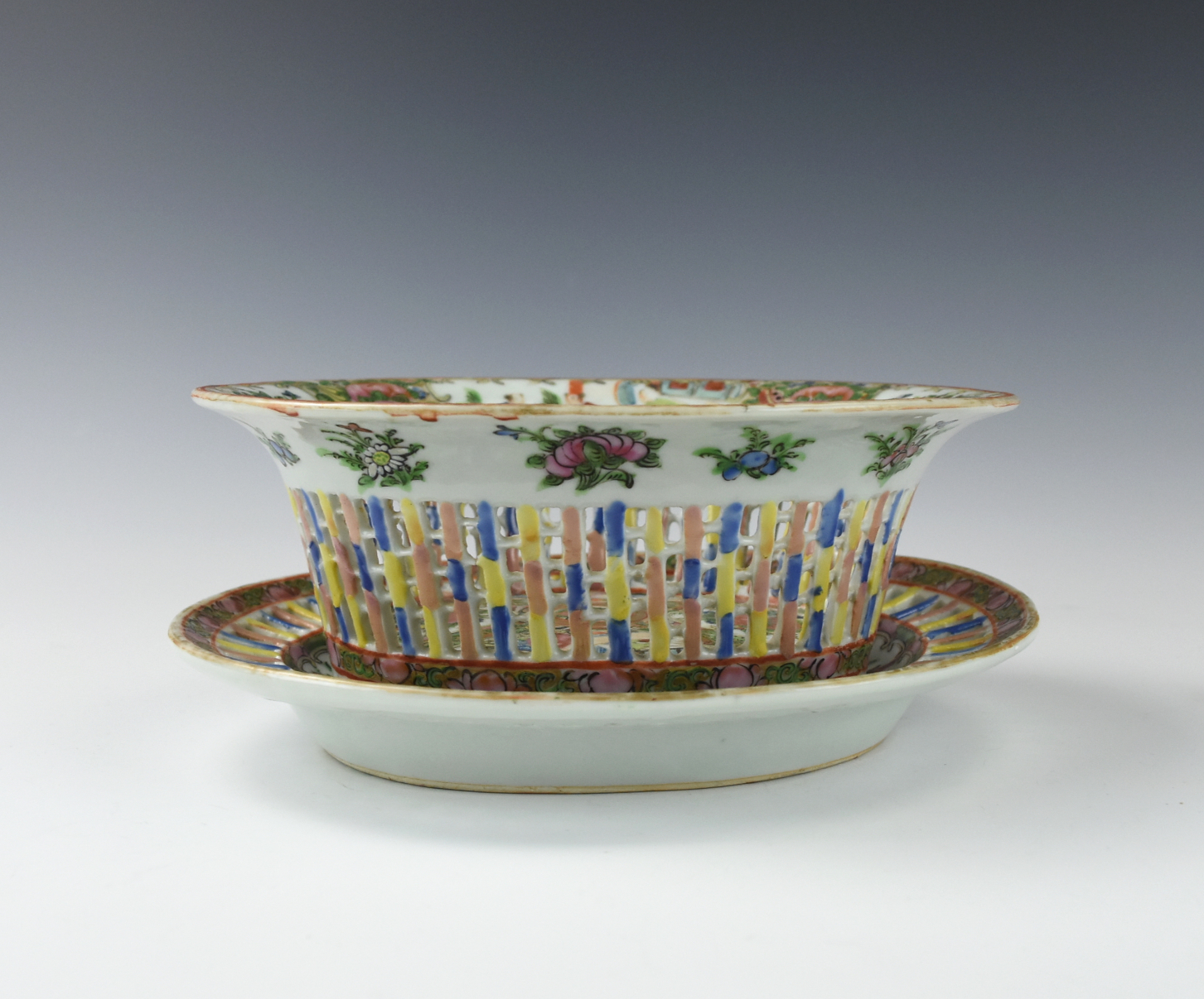 Appraisal: CHINESE CANTON GLAZED BASIN AND PLATE Chinese th C Depicting