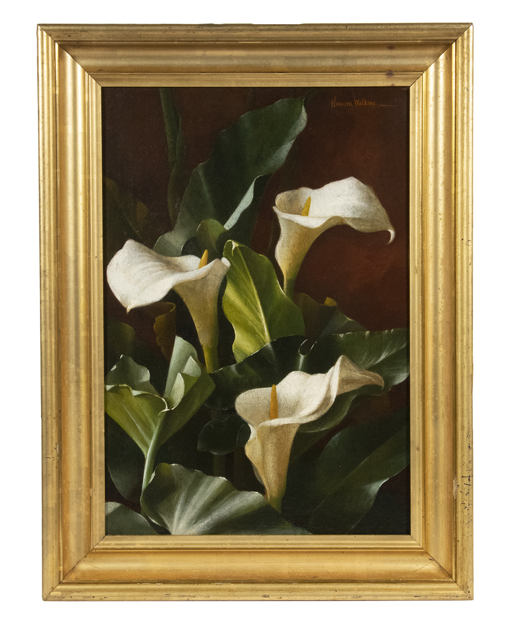 Appraisal: HOWARD WATKINS S AMERICAN White Calla Lilies oil on canvas