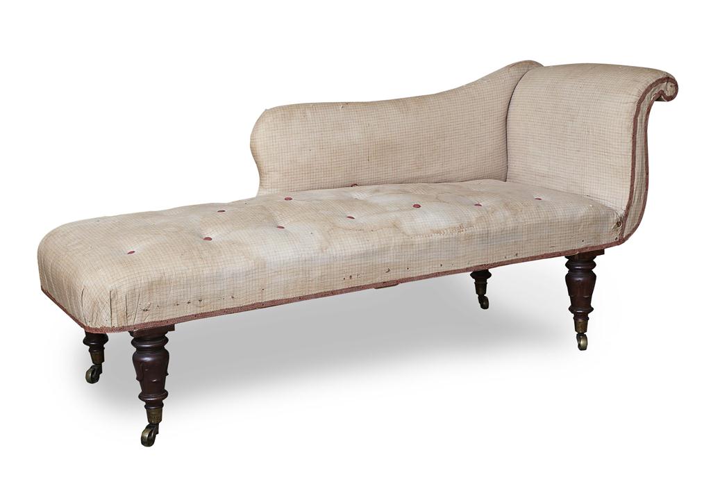 Appraisal: VICTORIAN UPHOLSTERED CHAISE LONGUE LATE TH CENTURY the scrolled back