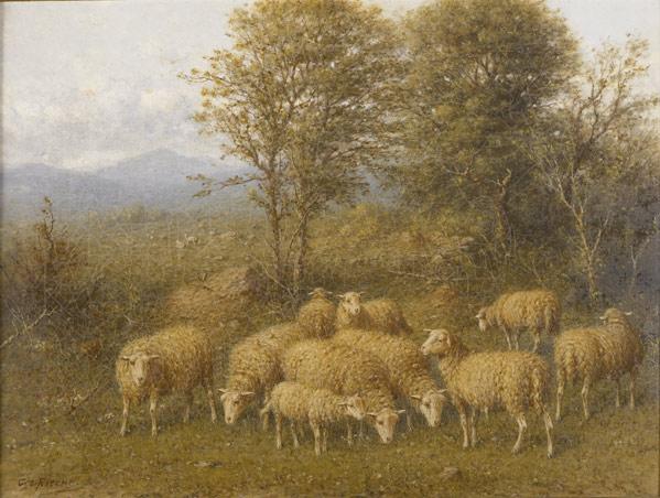 Appraisal: GEORGE RIECKE American - Untitled Sheep in a Meadow oil