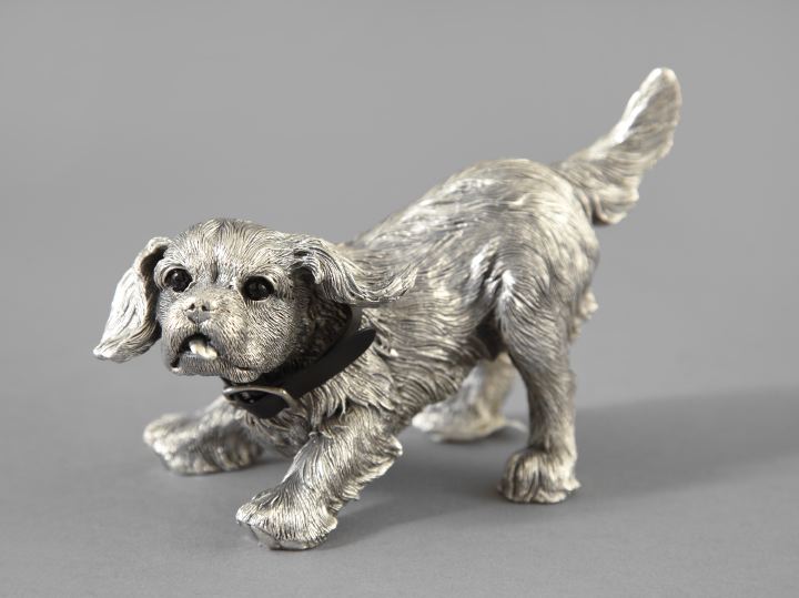 Appraisal: English Sterling Silver-Clad Figure of a Labrador Puppy dated the