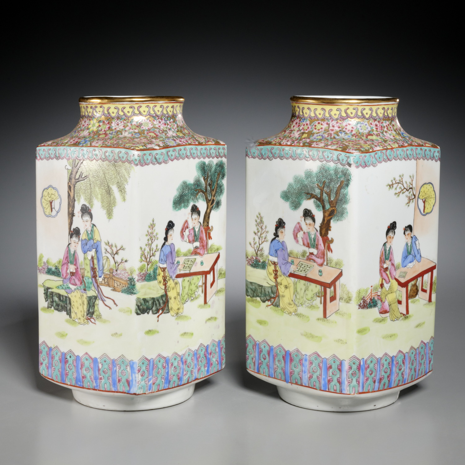 Appraisal: PAIR CHINESE FAMILLE ROSE CONG VASES Likely Republic Period c