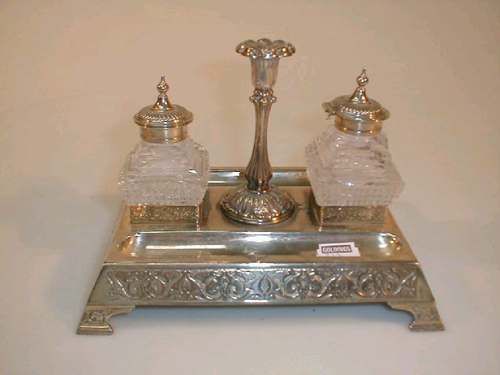 Appraisal: A late Victorian silver plated desk stand by James Dixon