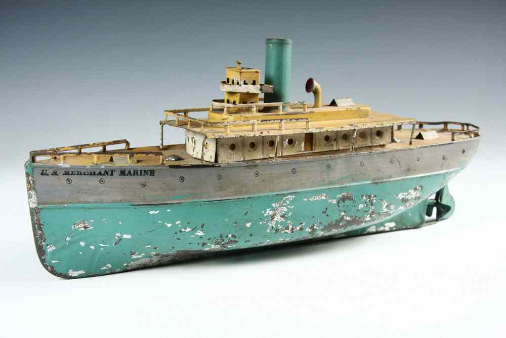 Appraisal: IVES KEYWIND TOY BOAT - Ives 'Merchant Marine' Tin Boat