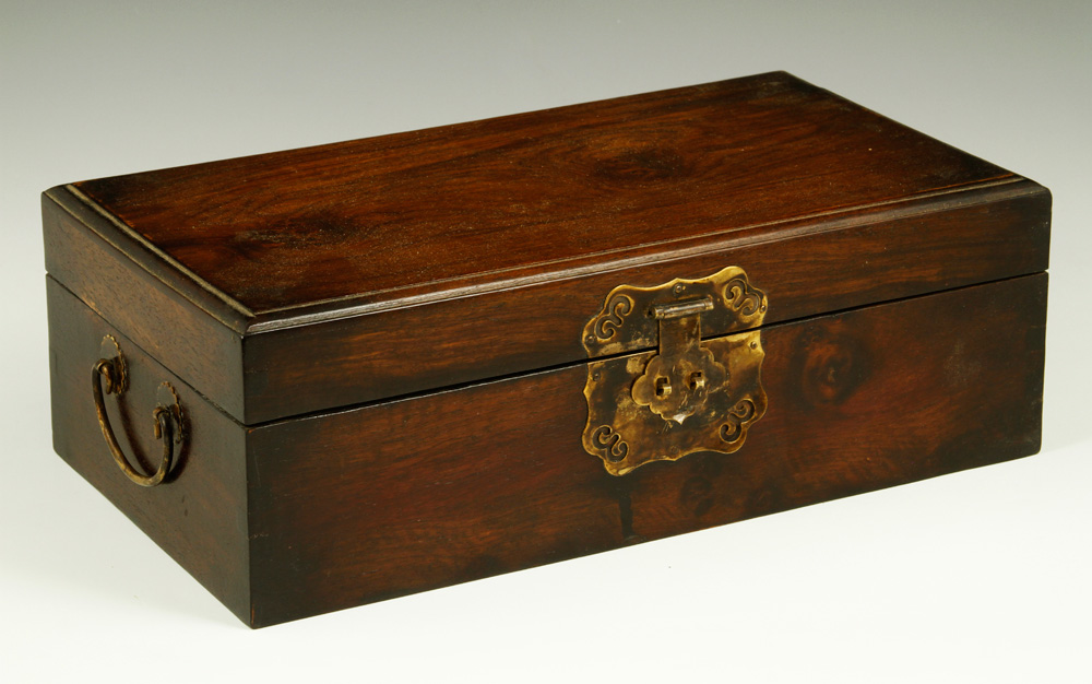 Appraisal: - Chinese Huanghuali Wood Box Huanghuali wood box China with