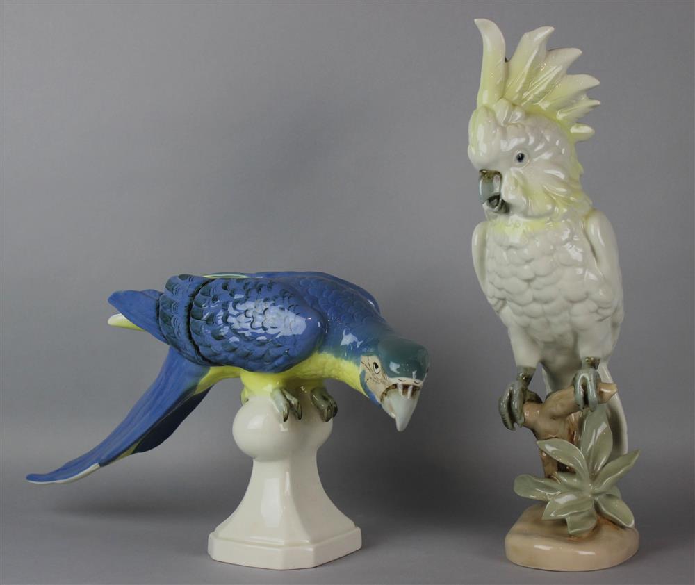 Appraisal: TWO DUX PORCELAIN MODELS OF EXOTIC BIRDS green printed and