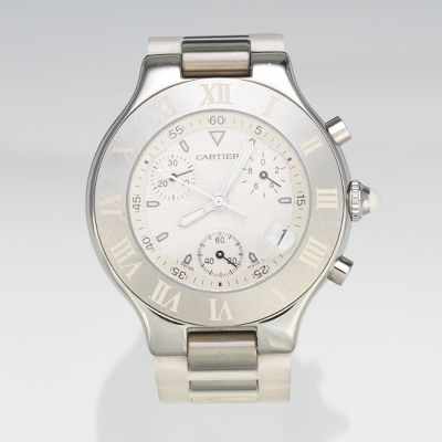 Appraisal: A Cartier Chronoscaph Stainless Steel Chronograph Round brushed stainless steel