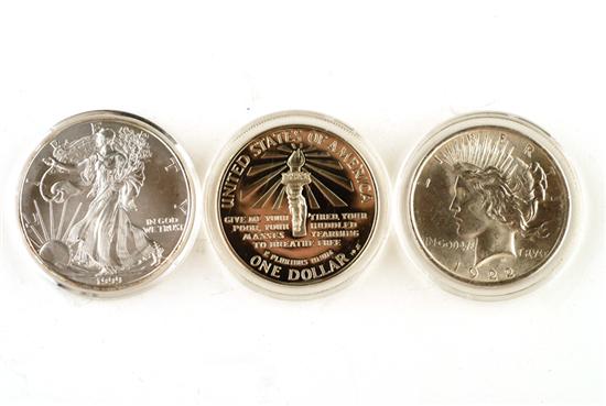 Appraisal: Silver Dollars Peace Silver Eagle Ellis Island In plastic cases