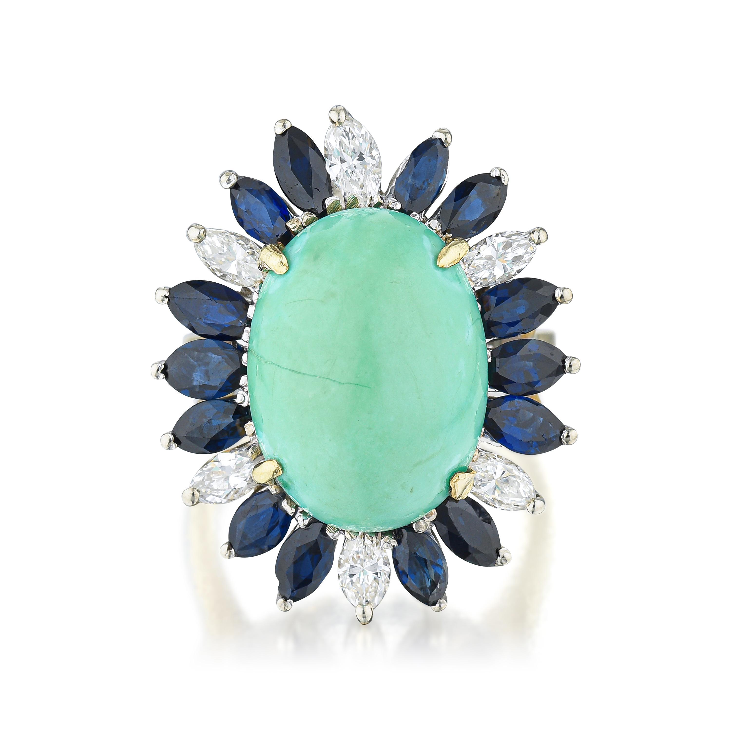 Appraisal: TURQUOISE SAPPHIRE AND DIAMOND RING METAL K yellow and white