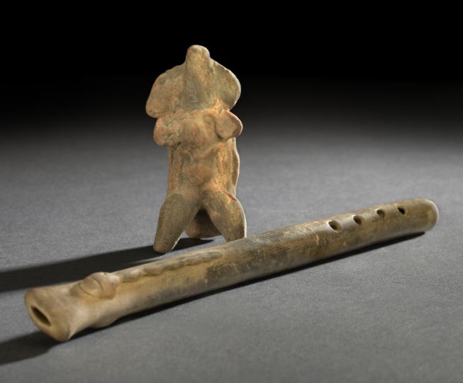 Appraisal: Two Pre-Columbian Terra Cotta Wind Instruments including a Maya figural