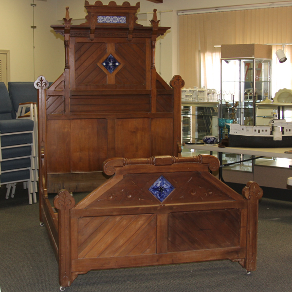 Appraisal: American Victorian Eastlake Bed Frame with blue and white glazed