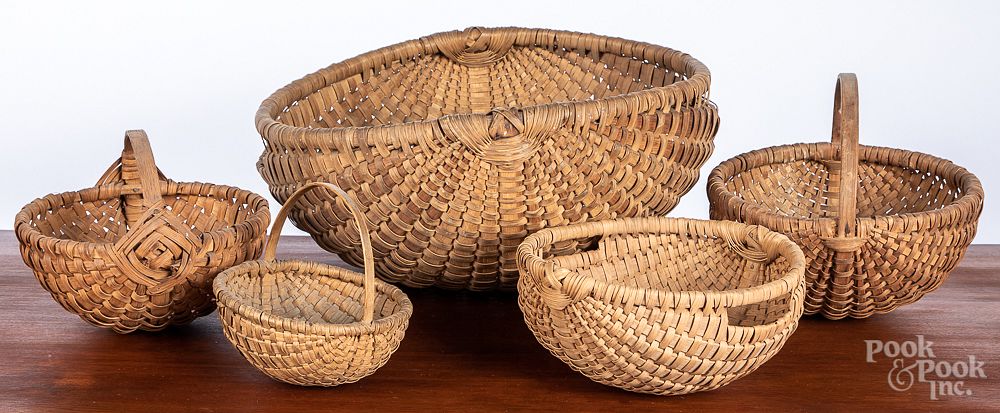 Appraisal: Five assorted baskets Five assorted baskets largest - h w