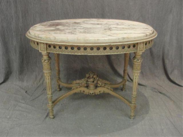 Appraisal: Louis XVI Carved Marbletop Center Table with Bouquet Center From