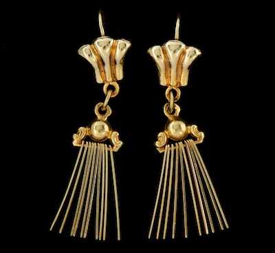 Appraisal: A Pair of Gold Dangle Earrings k yellow gold lever-back