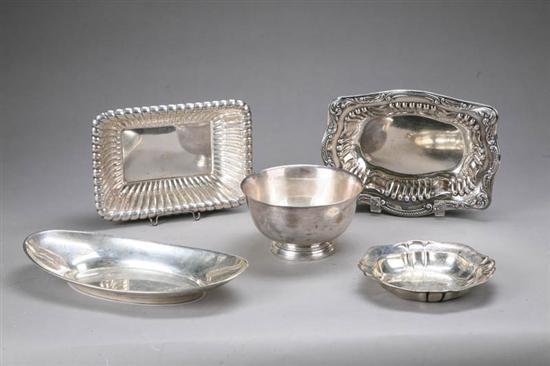 Appraisal: FIVE SILVER DISHES All sterling Two Gorham Oval dish l