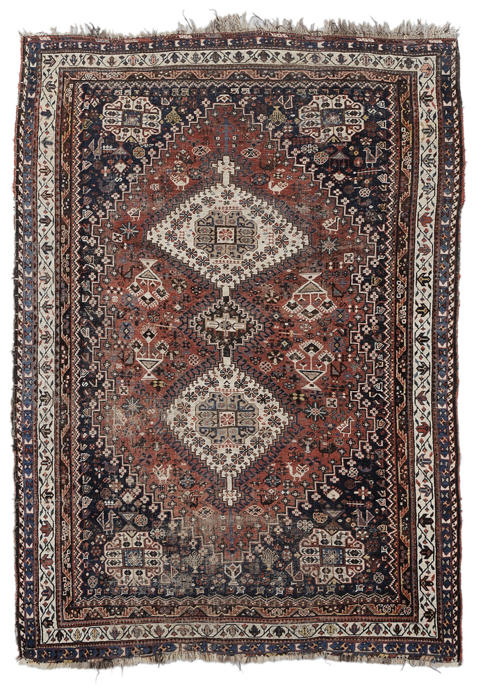 Appraisal: Shiraz Rug Persian early th century two detailed central medallions