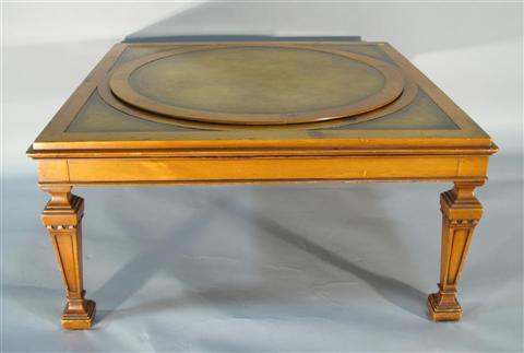 Appraisal: REGENCY STYLE LEATHER TOP COFFEE TABLE th century the square