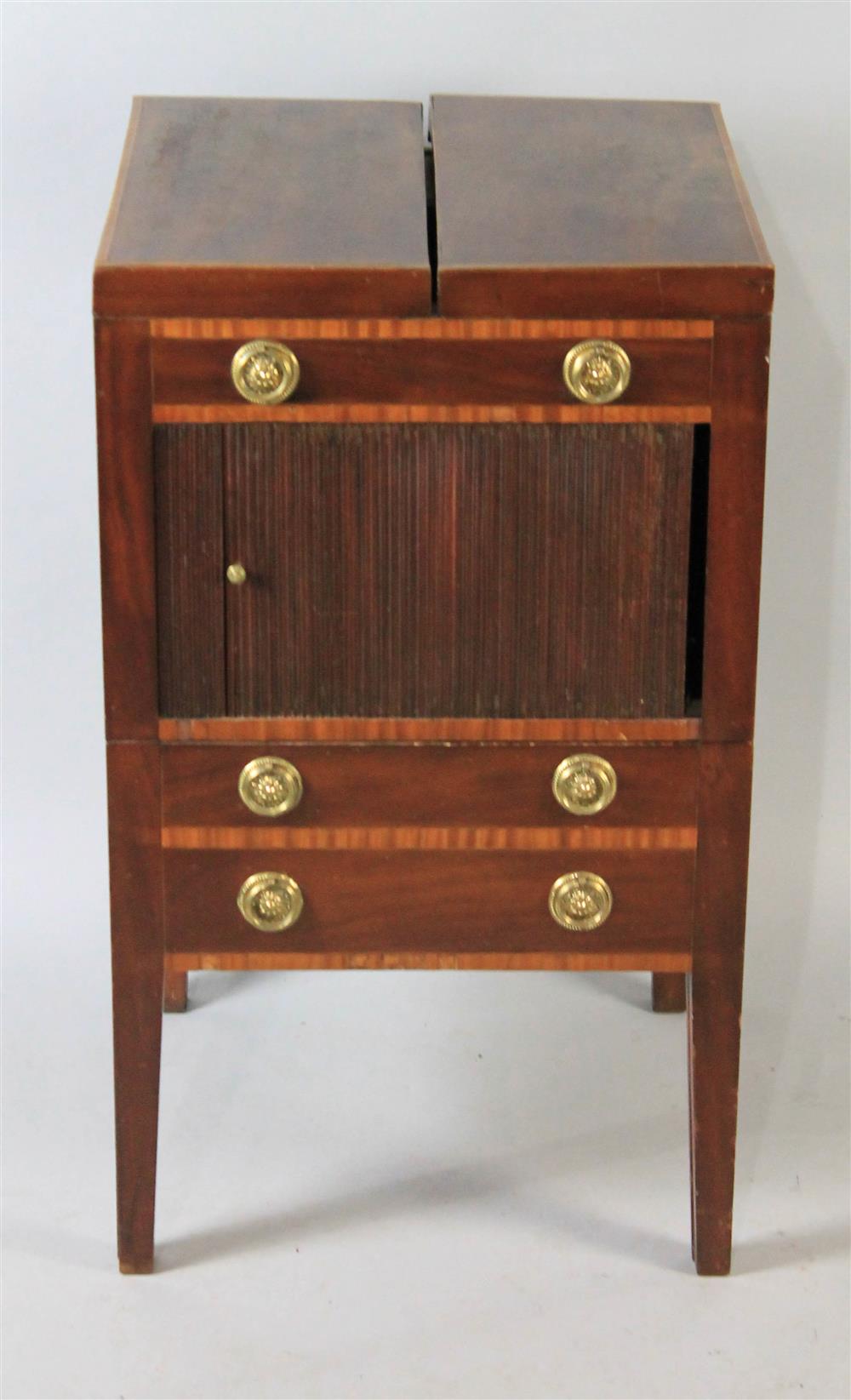 Appraisal: GEORGIAN INLAID MAHOGANY BEAU BRUMMEL having a flat hinged rectangular