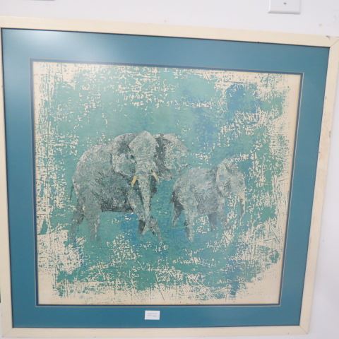 Appraisal: Lithograph of Two Elephants image area x nicely matted framed