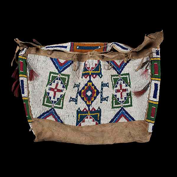 Appraisal: Sioux Beaded Hide Possible Bag sinew-sewn and beaded using colors