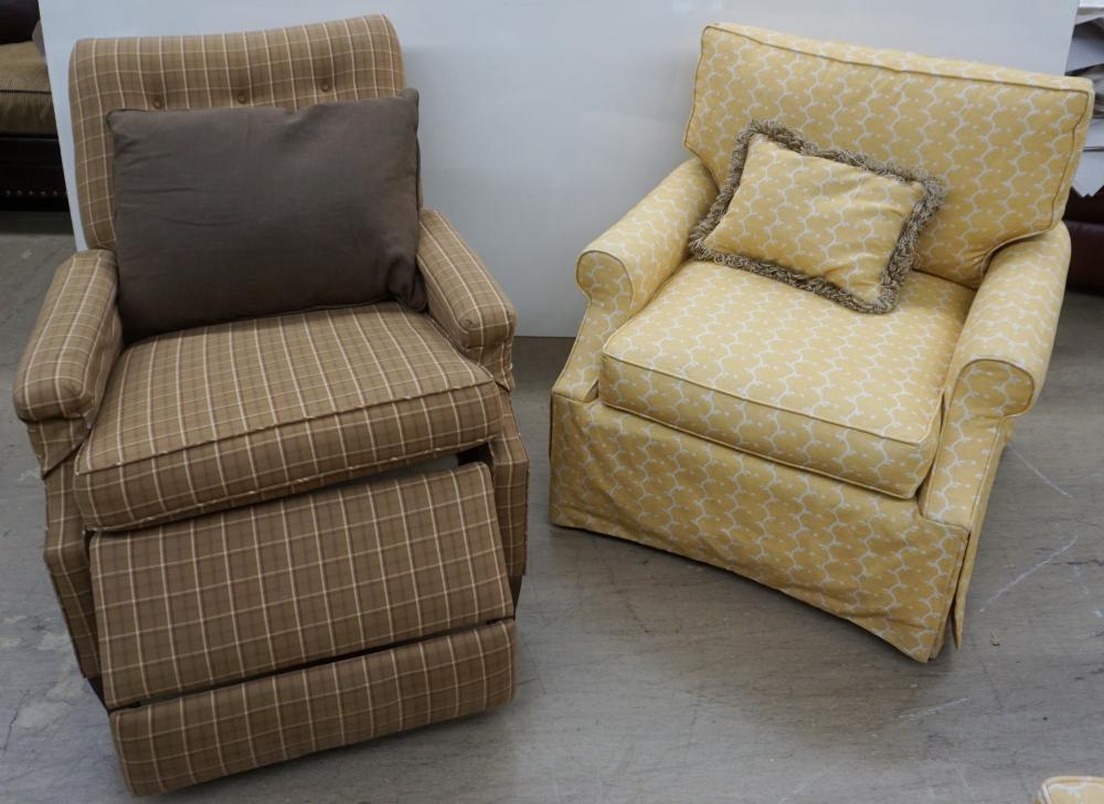 Appraisal: Pair of Contemporary Yellow Upholstered Lounge Chairs with Matching Ottoman