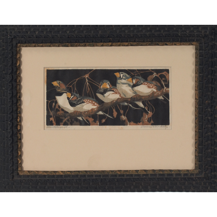 Appraisal: Norbertine Bresslern-Roth American - Finches woodblock print pencil signed lower