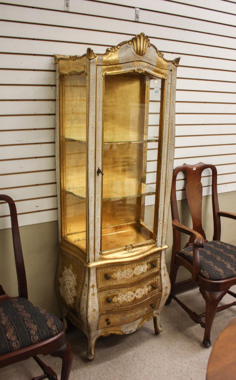 Appraisal: LOUIS XV STYLE PARCEL-GILT VITRINE Italian export th century the