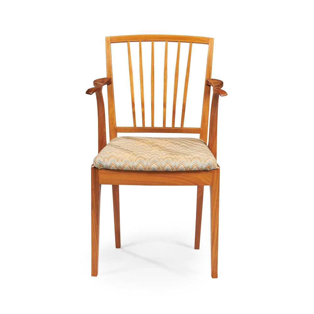 Appraisal: EDWARD BARNSLEY - SMALL ARMCHAIR CIRCA walnut with sycamore inlay