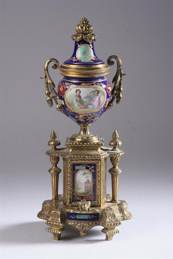 Appraisal: FRENCH GILT-BRONZE AND PORCELAIN CENTERPIECE last quarter th century Gilt-bronze