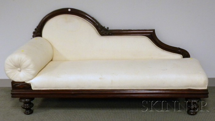 Appraisal: Victorian Upholstered Carved Walnut Recamier lg in