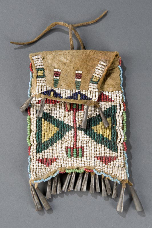 Appraisal: Plains Native American beaded ration bag Small colorful beads in