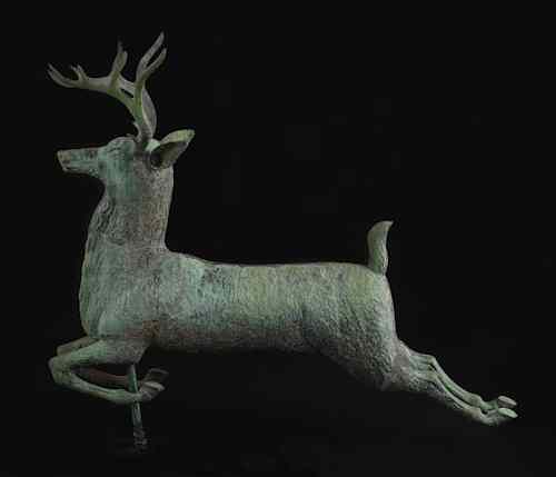 Appraisal: American molded copper ten-point leaping stag weathervane ca with lead-filled