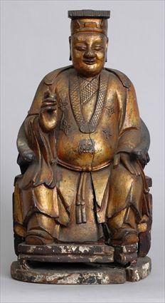 Appraisal: CHINESE CARVED GILTWOOD FIGURE OF A NOBLEMAN Seated in a