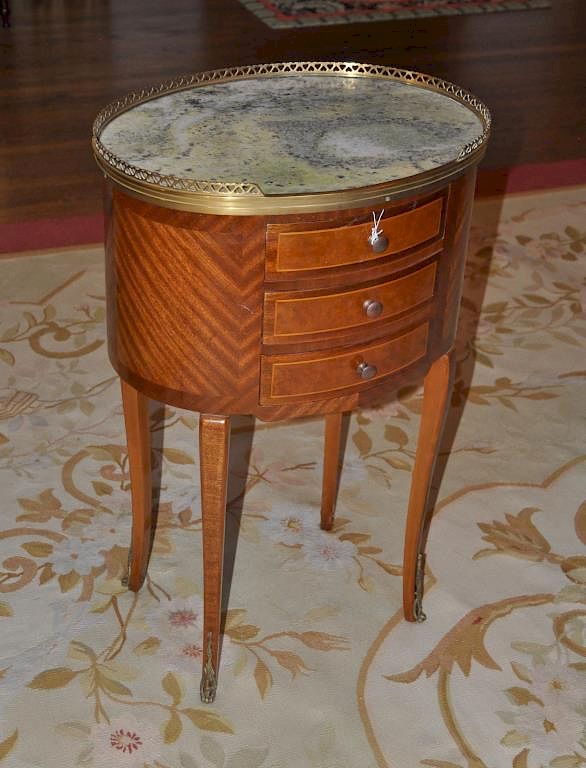 Appraisal: Louis XVI Marble Top Table en Chiffonniere with brass gallery