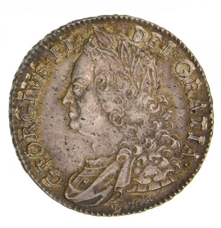 Appraisal: GREAT BRITAIN GEORGE II HALFCROWN LIMA traces of lustre slightly