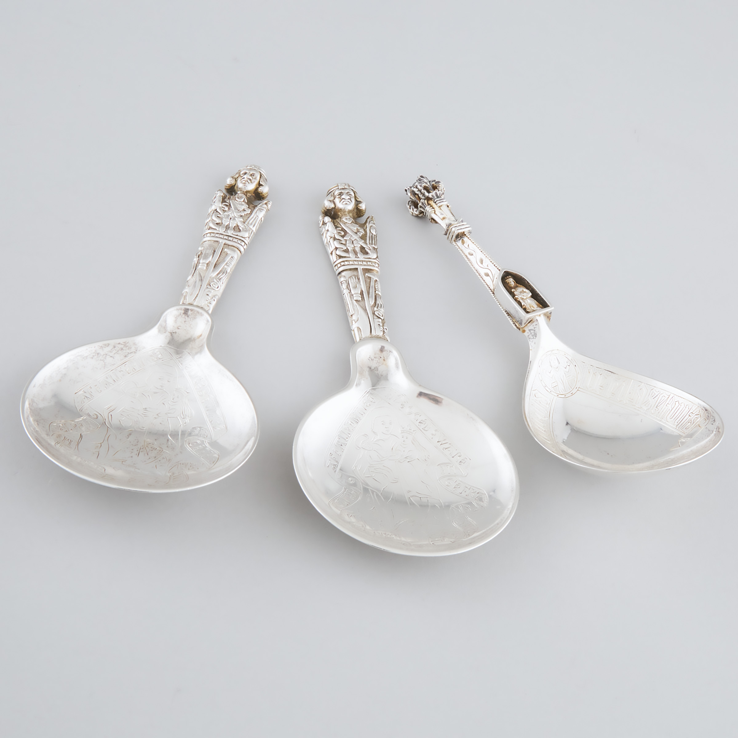 Appraisal: Three Scandinavian Silver Christening Spoons V Christesen Copenhagen and Marius