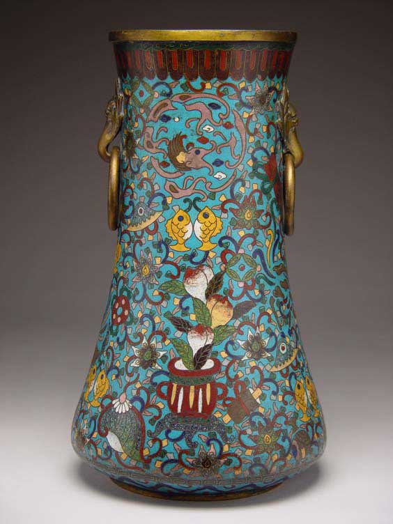 Appraisal: ANTIQUE JAPANESE CLOISONN VASE Antique Japanese Ming-style cloisonn enamel vase