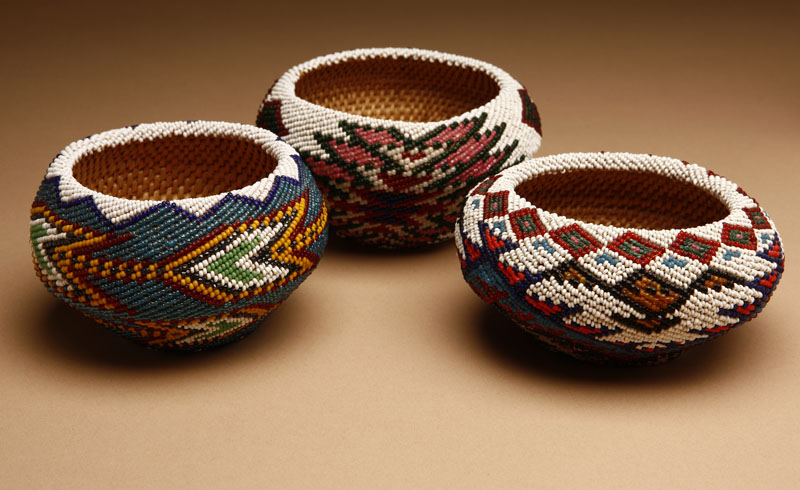 Appraisal: A group of three Native American Paiute beaded baskets A