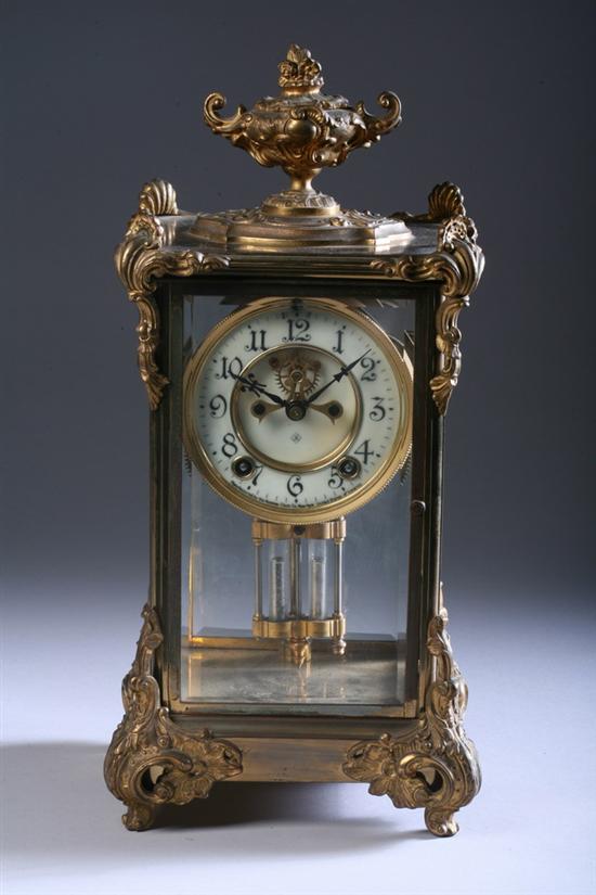 Appraisal: ANSONIA BRASS-CASED MANTLE CLOCK dial and works marked Upright rocaille