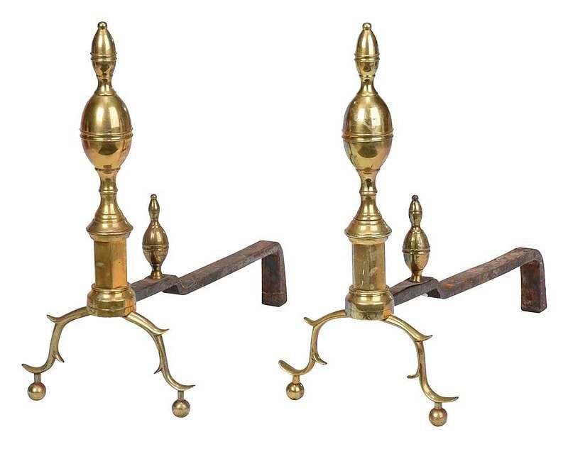 Appraisal: Pair of Federal Double Lemon Top Brass Andirons American th