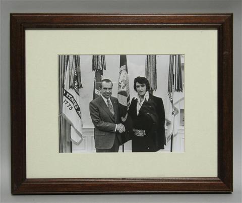 Appraisal: RICHARD M NIXON PHOTO WITH ELVIS Framed black and white