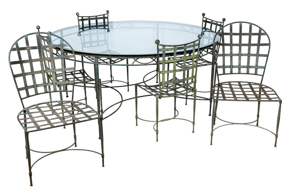 Appraisal: MARIO PAPPERZINI FOR SALTERINI PATIO DINING SUITEiron with verdigris patination