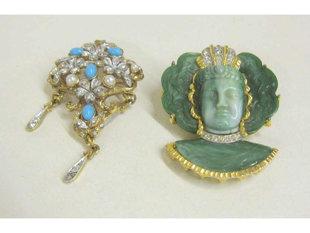 Appraisal: Two 's costume brooches