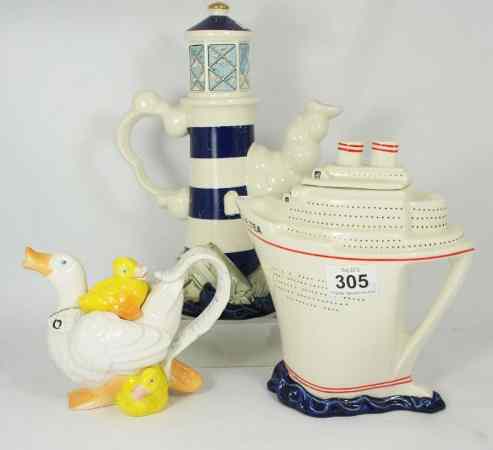 Appraisal: Paul Cardew Character Tea Pots comprising Ocean Liner QET Light