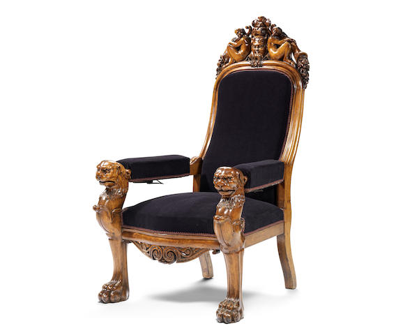 Appraisal: An Italian late th century carved walnut reclining-fauteuil the hinged