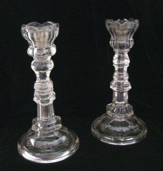 Appraisal: Pair of Early Glass Candlesticks Pair of crystal candleholders attributed