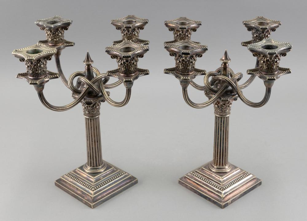 Appraisal: PAIR OF GORHAM SILVER PLATED CONVERTIBLE FOUR-LIGHT CANDELABRA TH CENTURYPAIR